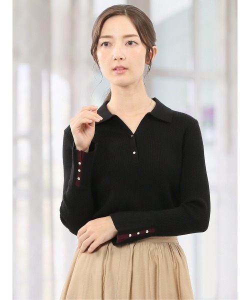 m.f.editorial（エムエフエディトリアル）の「【ハンドウォッシャブル】m.f.エディトリアルレディース リブ ポロニット（ニット/セーター・レディース・レッド/ライトグレー/ブラック/ダークウッド・MEDIUM/LARGE）」の2枚目の写真