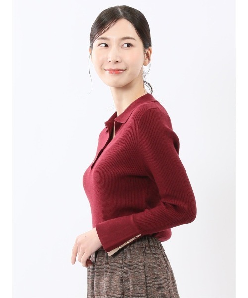 m.f.editorial（エムエフエディトリアル）の「【ハンドウォッシャブル】m.f.エディトリアルレディース リブ ポロニット（ニット/セーター・レディース・レッド/ライトグレー/ブラック/ダークウッド・MEDIUM/LARGE）」の6枚目の写真