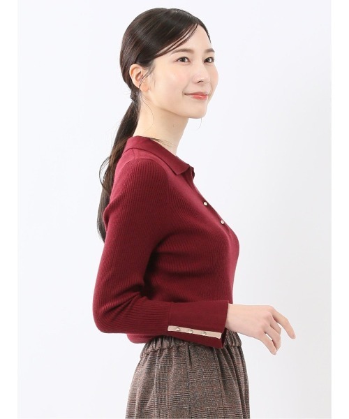 m.f.editorial（エムエフエディトリアル）の「【ハンドウォッシャブル】m.f.エディトリアルレディース リブ ポロニット（ニット/セーター・レディース・レッド/ライトグレー/ブラック/ダークウッド・MEDIUM/LARGE）」の8枚目の写真