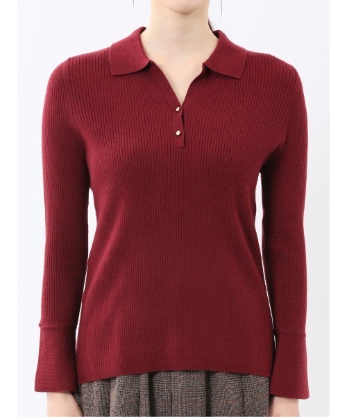 m.f.editorial（エムエフエディトリアル）の「【ハンドウォッシャブル】m.f.エディトリアルレディース リブ ポロニット（ニット/セーター・レディース・レッド/ライトグレー/ブラック/ダークウッド・MEDIUM/LARGE）」の10枚目の写真