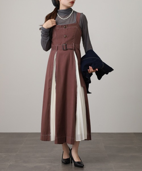 セール】nohea配色フォンプリーツ切替ジャンスカ（ジャンパースカート