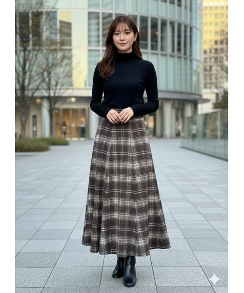 Day and Grade(デイアンドグレイド)の「【大人トラッド】クラシックチェック フレアロングスカート / 防シワ(スカート・レディース・ブラック系その他/ブラウン系その他・FREE)」の1枚目の写真