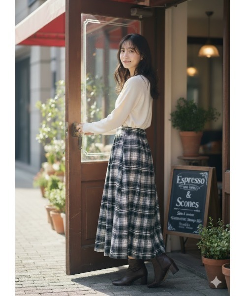 Day and Grade(デイアンドグレイド)の「【大人トラッド】クラシックチェック フレアロングスカート / 防シワ(スカート・レディース・ブラック系その他/ブラウン系その他・FREE)」の5枚目の写真