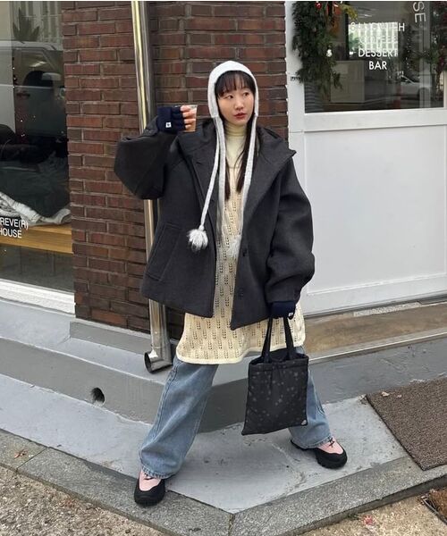 TYPESERVICE（タイプサービス）の「Hooded Half Coat [Charcoal]（ダッフルコート・レディース・その他・FREE）」の2枚目の写真