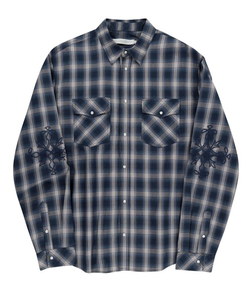 SLOWACID（スローアシッド）の「【UNISEX】SLOW ACID／袖刺繍 チェックシャツ（シャツ/ブラウス・レディース・ブラウン/ブルー・MEDIUM/LARGE）」の9枚目の写真