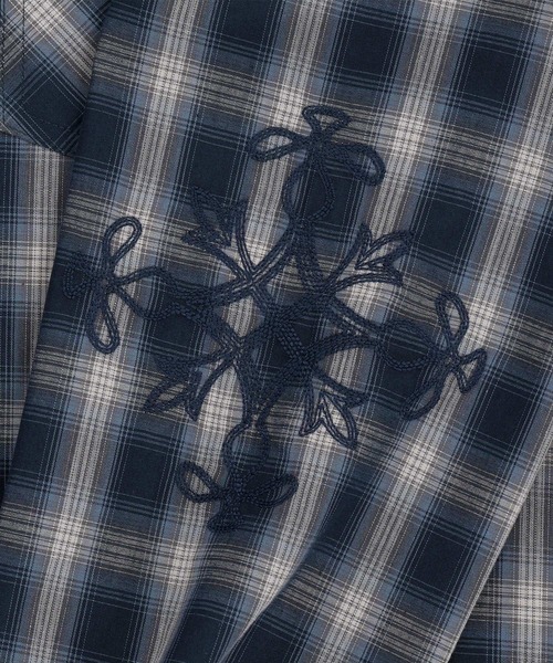 SLOWACID（スローアシッド）の「【UNISEX】SLOW ACID／袖刺繍 チェックシャツ（シャツ/ブラウス・レディース・ブラウン/ブルー・MEDIUM/LARGE）」の13枚目の写真