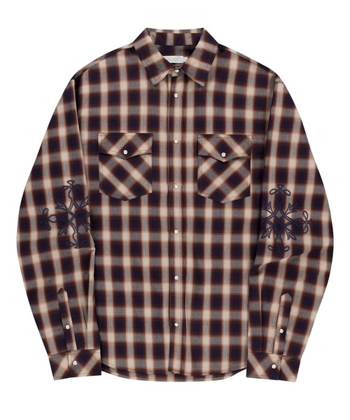 SLOWACID（スローアシッド）の「【UNISEX】SLOW ACID／袖刺繍 チェックシャツ（シャツ/ブラウス・レディース・ブラウン/ブルー・MEDIUM/LARGE）」の14枚目の写真