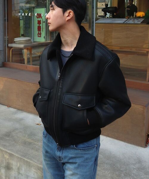 CONNECT KINLOCH（コネクトキンロック）の「A-2 ムートンボンバージャケット [ブラック]（ムートンコート・メンズ・ブラック・LARGE/MEDIUM/SMALL）」の9枚目の写真