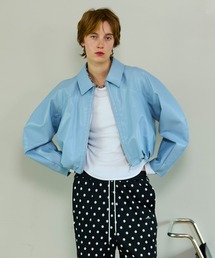 セール】レザーカラーデニムブルゾン / Leather Collar Denim Blouson