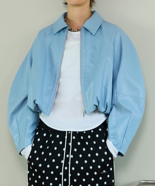 MAISON SPECIAL（メゾンスペシャル）の「Gathered Balloon Vegan Leather Jacket/ギャザーバルーンヴィーガンレザージャケット（ブルゾン・レディース・ホワイト/ブルー/ブラック・FREE）」の10枚目の写真