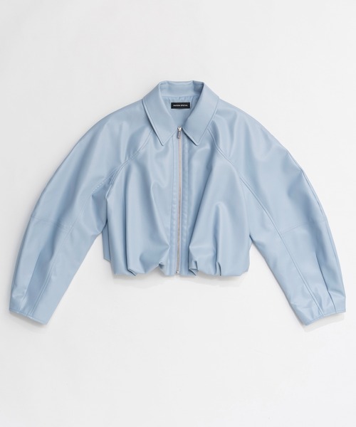 MAISON SPECIAL（メゾンスペシャル）の「Gathered Balloon Vegan Leather Jacket/ギャザーバルーンヴィーガンレザージャケット（ブルゾン・レディース・ホワイト/ブルー/ブラック・FREE）」の14枚目の写真