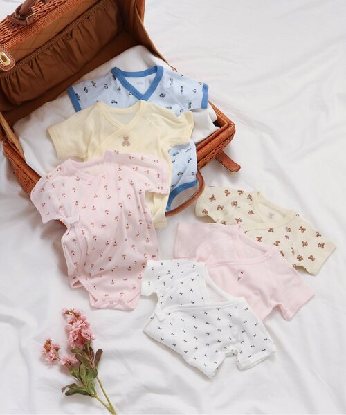 apres les cours（アプレレクール）の「ベビー半袖リブグレコ肌着　ワンポイント・総柄（肌着・キッズ・クリーム/ピンク/サックスブルー/アイボリー/ベビーピンク/オフホワイト・80/70）」の7枚目の写真