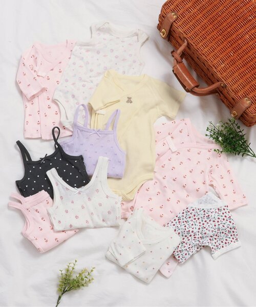 apres les cours（アプレレクール）の「ベビー半袖リブグレコ肌着　ワンポイント・総柄（肌着・キッズ・クリーム/ピンク/サックスブルー/アイボリー/ベビーピンク/オフホワイト・80/70）」の10枚目の写真