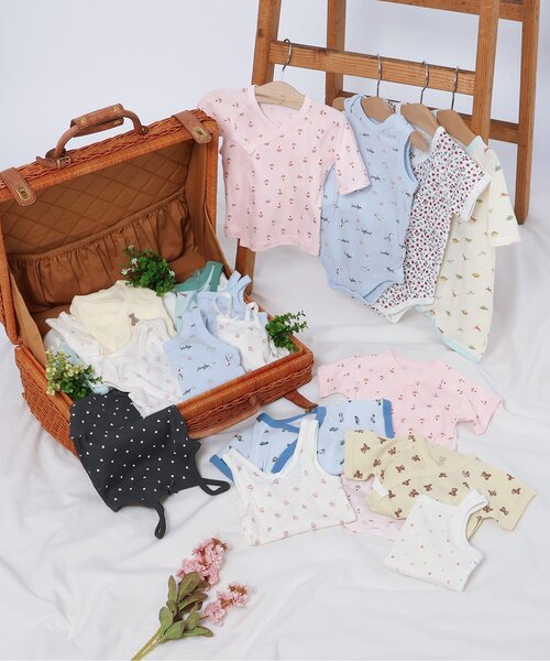 apres les cours（アプレレクール）の「ベビー半袖リブグレコ肌着　ワンポイント・総柄（肌着・キッズ・クリーム/ピンク/サックスブルー/アイボリー/ベビーピンク/オフホワイト・80/70）」の11枚目の写真