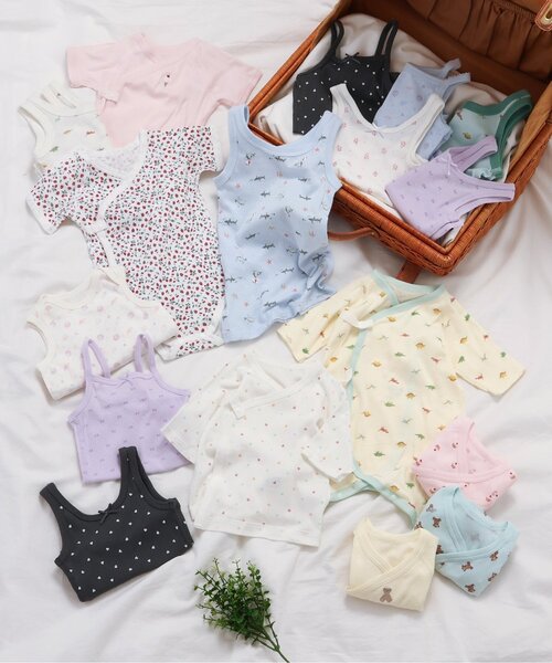 apres les cours（アプレレクール）の「ベビー半袖リブグレコ肌着　ワンポイント・総柄（肌着・キッズ・クリーム/ピンク/サックスブルー/アイボリー/ベビーピンク/オフホワイト・80/70）」の12枚目の写真