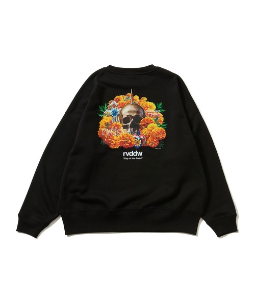 reversal.dogi.design.works(リバーサル・ドーギ・デザイン・ワークス)の「<reversal/リバーサル>MARIGOLD SKULL OVER SIZE CREW NECK(スウェット・メンズ・ライトグレー/ブラック・MEDIUM/LARGE/X-LARGE)」の4枚目の写真