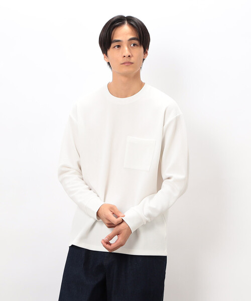 COMME CA ISM(コムサイズム)の「膨れジャカード 長袖Tシャツ(Tシャツ/カットソー・メンズ・ホワイト/ブラック/ミント・LARGE/MEDIUM)」の2枚目の写真