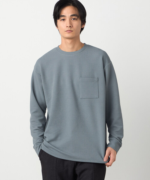 COMME CA ISM(コムサイズム)の「膨れジャカード 長袖Tシャツ(Tシャツ/カットソー・メンズ・ホワイト/ブラック/ミント・LARGE/MEDIUM)」の1枚目の写真