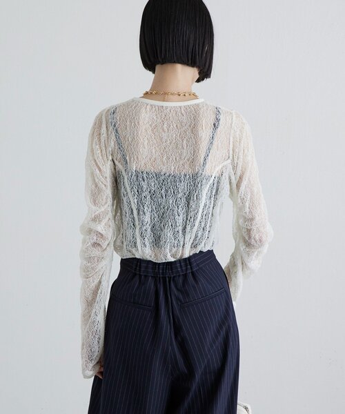 Lui's（ルイス）の「レース袖ギャザートップス（Tシャツ/カットソー・レディース・ブラック/オフホワイト/グレー・FREE）」の12枚目の写真