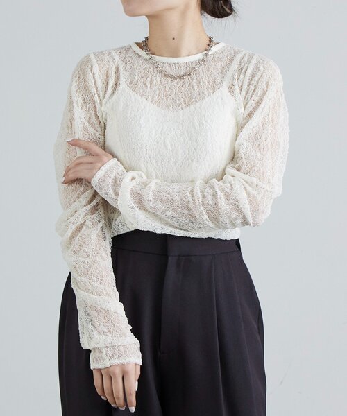 Lui's（ルイス）の「レース袖ギャザートップス（Tシャツ/カットソー・レディース・ブラック/オフホワイト/グレー・FREE）」の18枚目の写真