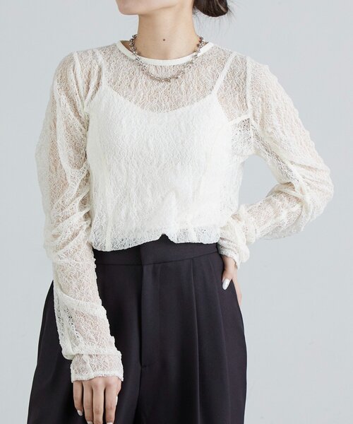 Lui's（ルイス）の「レース袖ギャザートップス（Tシャツ/カットソー・レディース・ブラック/オフホワイト/グレー・FREE）」の19枚目の写真