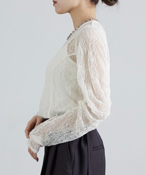 Lui's（ルイス）の「レース袖ギャザートップス（Tシャツ/カットソー・レディース・ブラック/オフホワイト/グレー・FREE）」の20枚目の写真