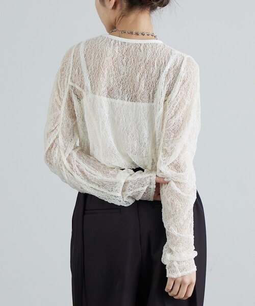 Lui's（ルイス）の「レース袖ギャザートップス（Tシャツ/カットソー・レディース・ブラック/オフホワイト/グレー・FREE）」の21枚目の写真