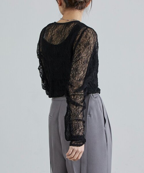 Lui's（ルイス）の「レース袖ギャザートップス（Tシャツ/カットソー・レディース・ブラック/オフホワイト/グレー・FREE）」の6枚目の写真