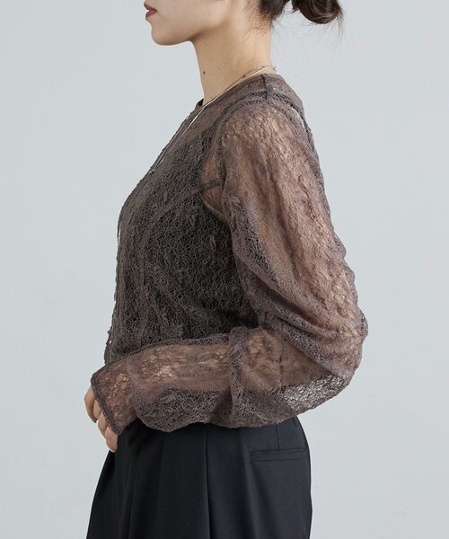 Lui's（ルイス）の「レース袖ギャザートップス（Tシャツ/カットソー・レディース・ブラック/オフホワイト/グレー・FREE）」の9枚目の写真