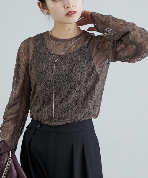 Lui's（ルイス）の「レース袖ギャザートップス（Tシャツ/カットソー・レディース・ブラック/オフホワイト/グレー・FREE）」の3枚目の写真