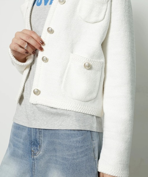 CADUNE（カデュネ）の「柄編みジャケットカーデ（ニット/セーター・レディース・ホワイト/ネイビー/ベージュ/ピンク・38）」の6枚目の写真