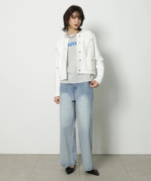 CADUNE（カデュネ）の「柄編みジャケットカーデ（ニット/セーター・レディース・ホワイト/ネイビー/ベージュ/ピンク・38）」の8枚目の写真