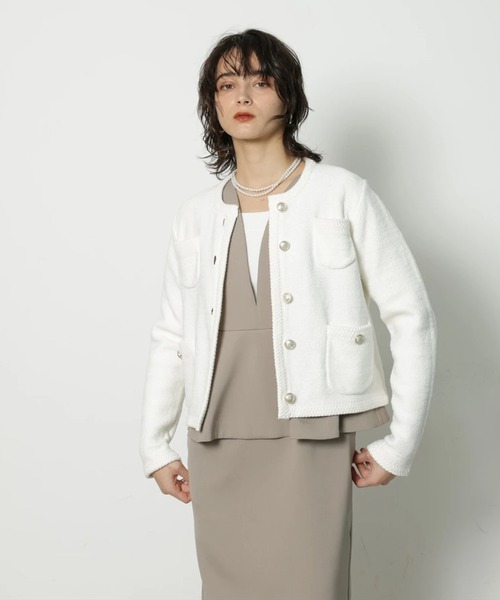 CADUNE（カデュネ）の「柄編みジャケットカーデ（ニット/セーター・レディース・ホワイト/ネイビー/ベージュ/ピンク・38）」の10枚目の写真