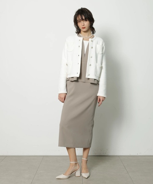 CADUNE（カデュネ）の「柄編みジャケットカーデ（ニット/セーター・レディース・ホワイト/ネイビー/ベージュ/ピンク・38）」の11枚目の写真