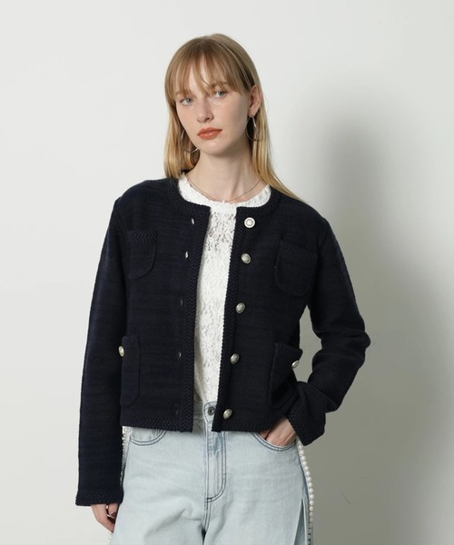 CADUNE（カデュネ）の「柄編みジャケットカーデ（ニット/セーター・レディース・ホワイト/ネイビー/ベージュ/ピンク・38）」の12枚目の写真