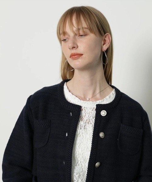 CADUNE（カデュネ）の「柄編みジャケットカーデ（ニット/セーター・レディース・ホワイト/ネイビー/ベージュ/ピンク・38）」の13枚目の写真