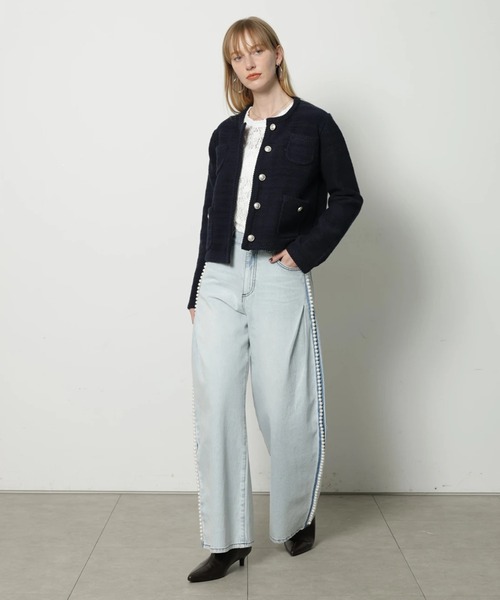 CADUNE（カデュネ）の「柄編みジャケットカーデ（ニット/セーター・レディース・ホワイト/ネイビー/ベージュ/ピンク・38）」の15枚目の写真