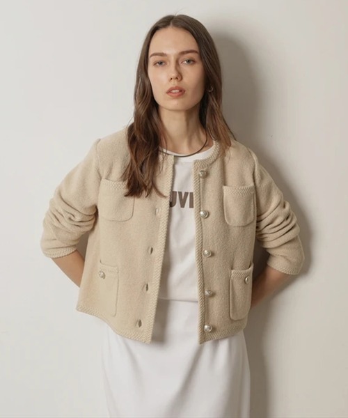 CADUNE（カデュネ）の「柄編みジャケットカーデ（ニット/セーター・レディース・ホワイト/ネイビー/ベージュ/ピンク・38）」の16枚目の写真