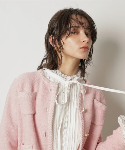 CADUNE（カデュネ）の「柄編みジャケットカーデ（ニット/セーター・レディース・ホワイト/ネイビー/ベージュ/ピンク・38）」の21枚目の写真