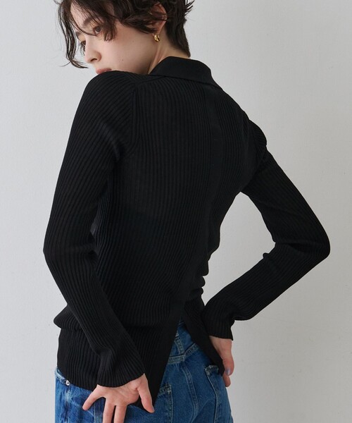 Rouge vif(ルージュヴィフ)の「防縮Wシアーポロリブニット/春服/手洗い可能(ニット/セーター・レディース・オフホワイト/ブラック/イエロー・フリー)」の2枚目の写真