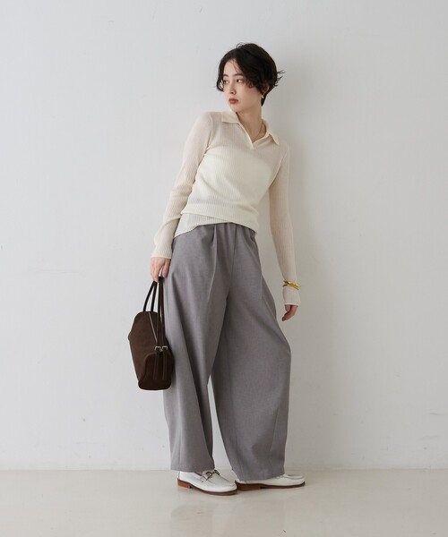 Rouge vif(ルージュヴィフ)の「防縮Wシアーポロリブニット/春服/手洗い可能(ニット/セーター・レディース・オフホワイト/ブラック/イエロー・フリー)」の5枚目の写真
