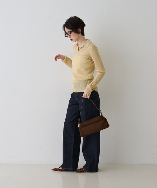 Rouge vif(ルージュヴィフ)の「防縮Wシアーポロリブニット/春服/手洗い可能(ニット/セーター・レディース・オフホワイト/ブラック/イエロー・フリー)」の8枚目の写真