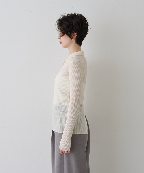 Rouge vif(ルージュヴィフ)の「防縮Wシアーポロリブニット/春服/手洗い可能(ニット/セーター・レディース・オフホワイト/ブラック/イエロー・フリー)」の12枚目の写真