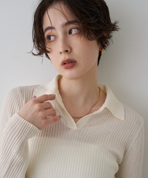 Rouge vif(ルージュヴィフ)の「防縮Wシアーポロリブニット/春服/手洗い可能(ニット/セーター・レディース・オフホワイト/ブラック/イエロー・フリー)」の16枚目の写真