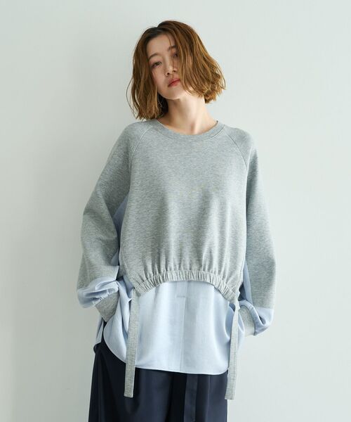 Editt by YECCA VECCA(エディットバイイェッカヴェッカ)の「シャツレイヤードデザインプルオーバー(Tシャツ/カットソー・レディース・杢グレー/ライトベージュ/ブルー・FREE)」の4枚目の写真