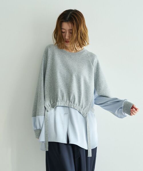 Editt by YECCA VECCA(エディットバイイェッカヴェッカ)の「シャツレイヤードデザインプルオーバー(Tシャツ/カットソー・レディース・杢グレー/ライトベージュ/ブルー・FREE)」の5枚目の写真