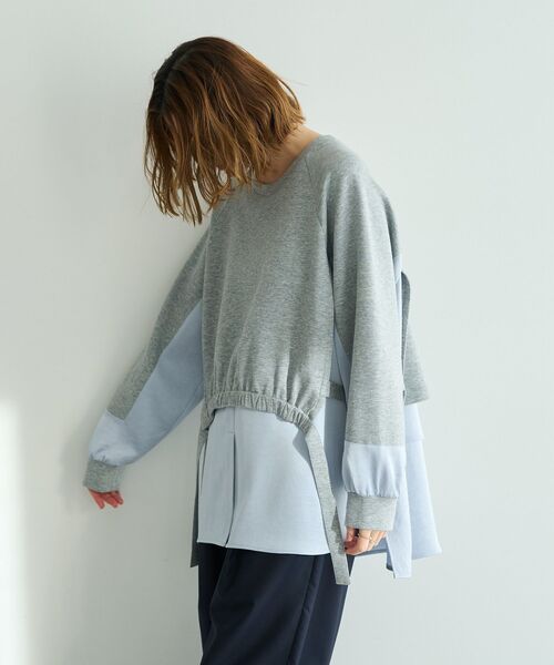 Editt by YECCA VECCA(エディットバイイェッカヴェッカ)の「シャツレイヤードデザインプルオーバー(Tシャツ/カットソー・レディース・杢グレー/ライトベージュ/ブルー・FREE)」の6枚目の写真
