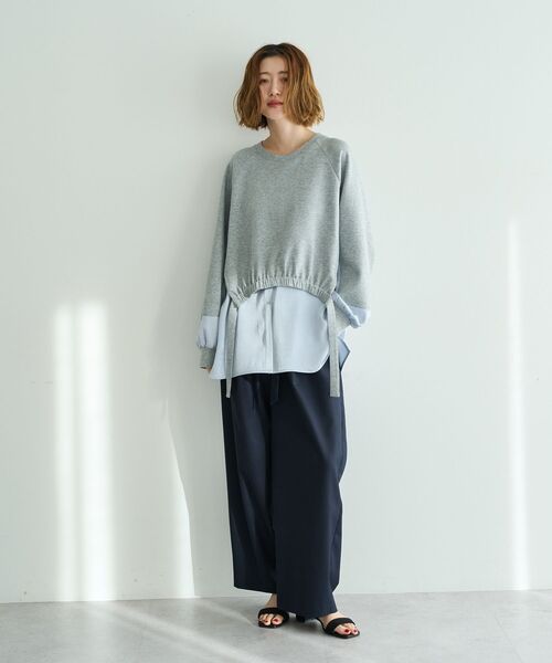 Editt by YECCA VECCA(エディットバイイェッカヴェッカ)の「シャツレイヤードデザインプルオーバー(Tシャツ/カットソー・レディース・杢グレー/ライトベージュ/ブルー・FREE)」の14枚目の写真