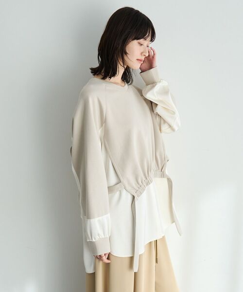 Editt by YECCA VECCA（エディットバイイェッカヴェッカ）の「シャツレイヤードデザインプルオーバー（スウェット・レディース・杢グレー/ブルー/ライトベージュ・FREE）」の2枚目の写真