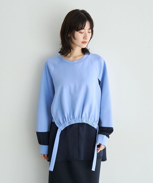 Editt by YECCA VECCA（エディットバイイェッカヴェッカ）の「シャツレイヤードデザインプルオーバー（スウェット・レディース・杢グレー/ブルー/ライトベージュ・FREE）」の3枚目の写真